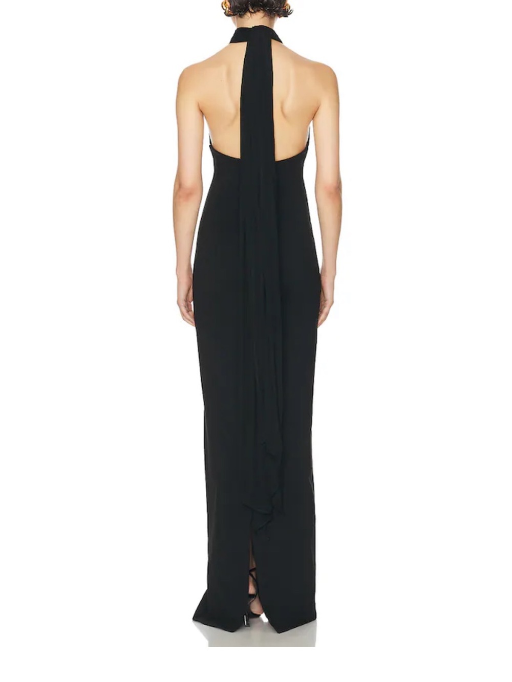 Elegant Backless Black Halter Gown with Draped Neck Tie - Helsa Amber Dress
